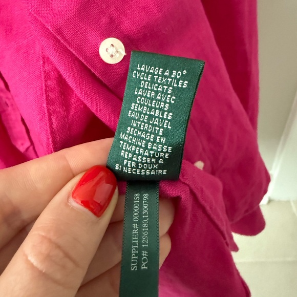 100% Linen Ralph Lauren Fuchsia Long Sleeve Shirt Size M - Picture 5 of 7